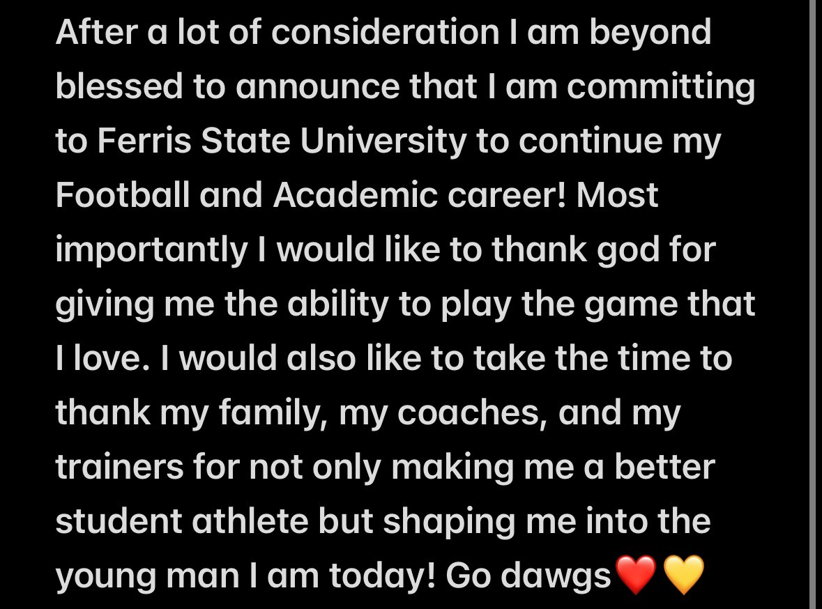 Staying Home🏠#committed #GoDawgs #AGTG <a href="/FerrisFootball/">Ferris St. Football</a> <a href="/CoachAnnese/">Coach Annese</a> <a href="/hodgimoto1/">Ryan Hodges</a> <a href="/CoachFaust1/">Kurt Faust</a> <a href="/BR_Cardinal_FB/">BR_Football</a> <a href="/PrepRedzoneMI/">Prep Redzone Michigan</a> <a href="/MIexposure/">Michigan exposure</a> <a href="/MichFBFrenzy/">Michigan Prep Frenzy</a> <a href="/AllenTrieu/">Allen Trieu</a>