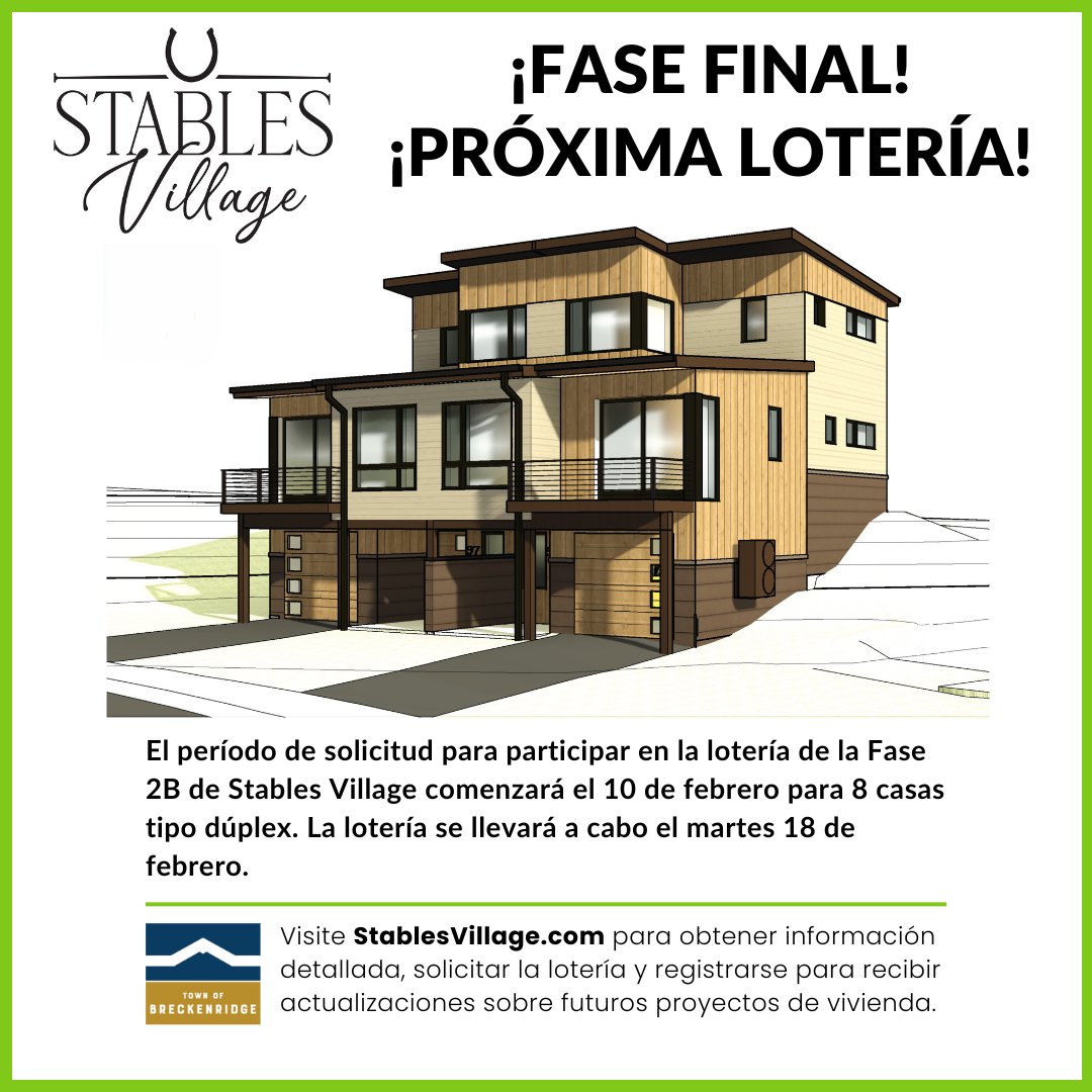 Lottery coming soon! The Lottery for the Stables Village Final Phase opens February 10th. For more information, please visit stablesvillage.com.