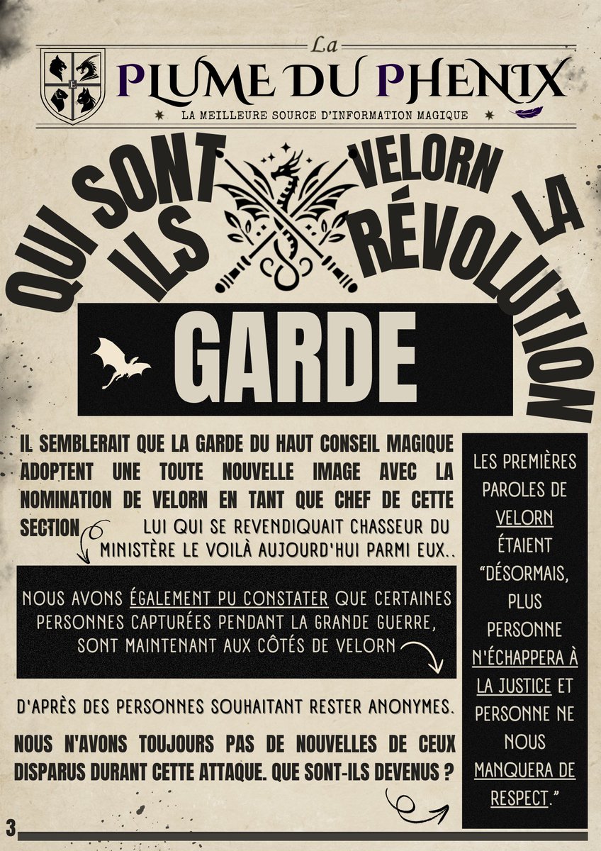 🪶 La Plume du Phoenix 🪶

Découvrez l'actualité du nouveau monde magique.   

Édition N°002 - 2040