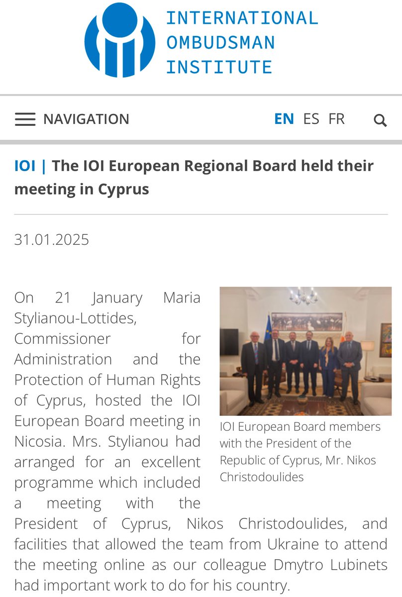 Special reference by <a href="/the_ioi/">IOI</a> to the meeting of the Board of Directors of the IOI European Region,hosted by <a href="/CYOmbudsman/">Cyprus Ombudsman</a> Mrs Lottides,as one of the Directors of the Board, as well as to the meeting of the Board with the President of Cyprus Republic 
▶️ shorturl.at/CdWU7