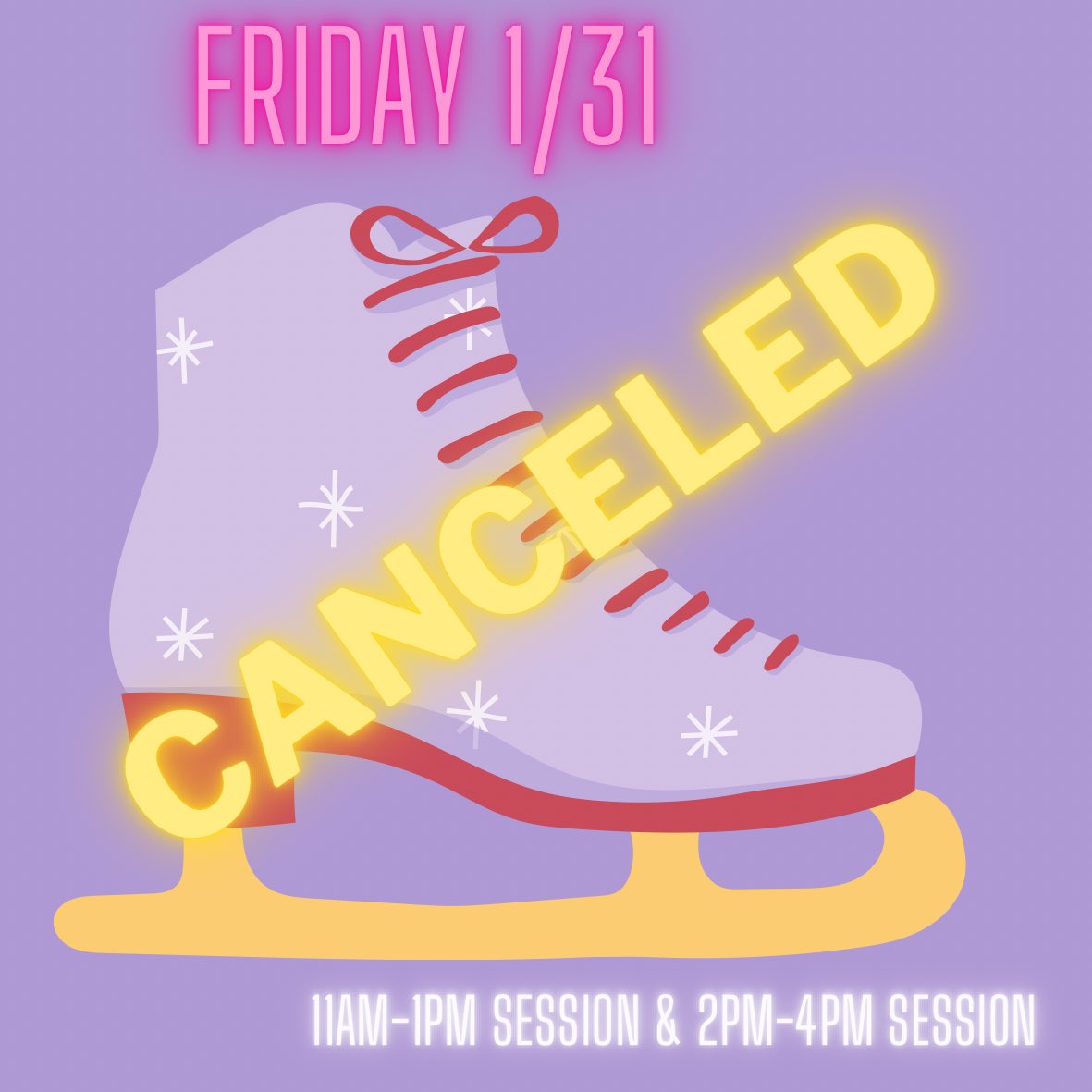 Due to continued rainfall, the 2pm-4pm session will also be canceled today January 31st. Refunds for this session will be issued accordingly.

Any further cancellations will be announced via social media and the Maggie Daley park website.