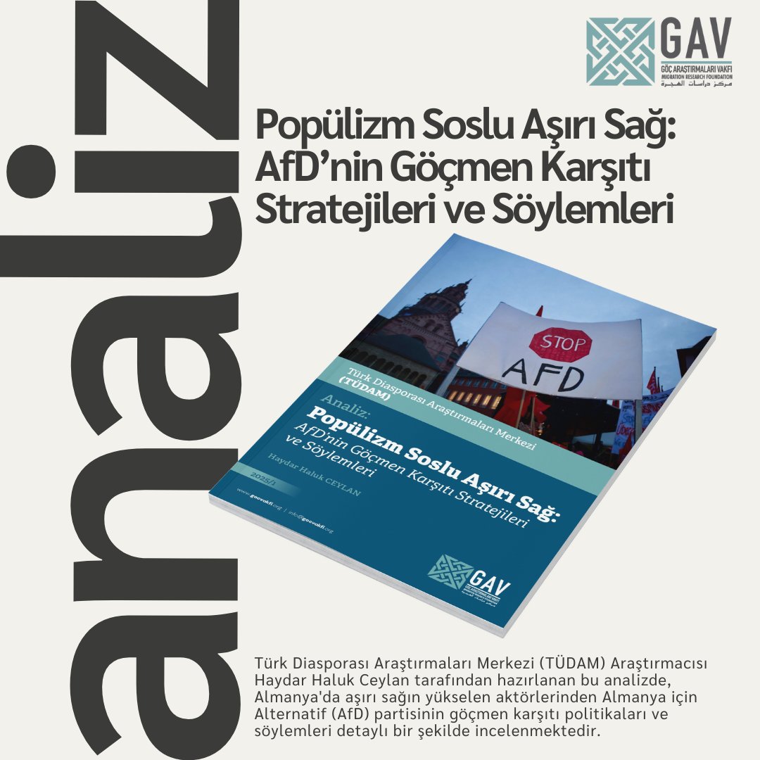 📢 Yeni Analiz: "Popülizm Soslu Aşırı Sağ: AfD’nin Göçmen Karşıtı Stratejileri ve Söylemleri"

✍️ Türk Diasporası Araştırmaları Merkezi (TÜDAM) Araştırmacısı Haydar Haluk Ceylan(<a href="/hhalukceylan/">Haydar Haluk Ceylan</a>) tarafından hazırlanan "Popülizm Soslu Aşırı Sağ: AfD’nin Göçmen Karşıtı Stratejileri ve