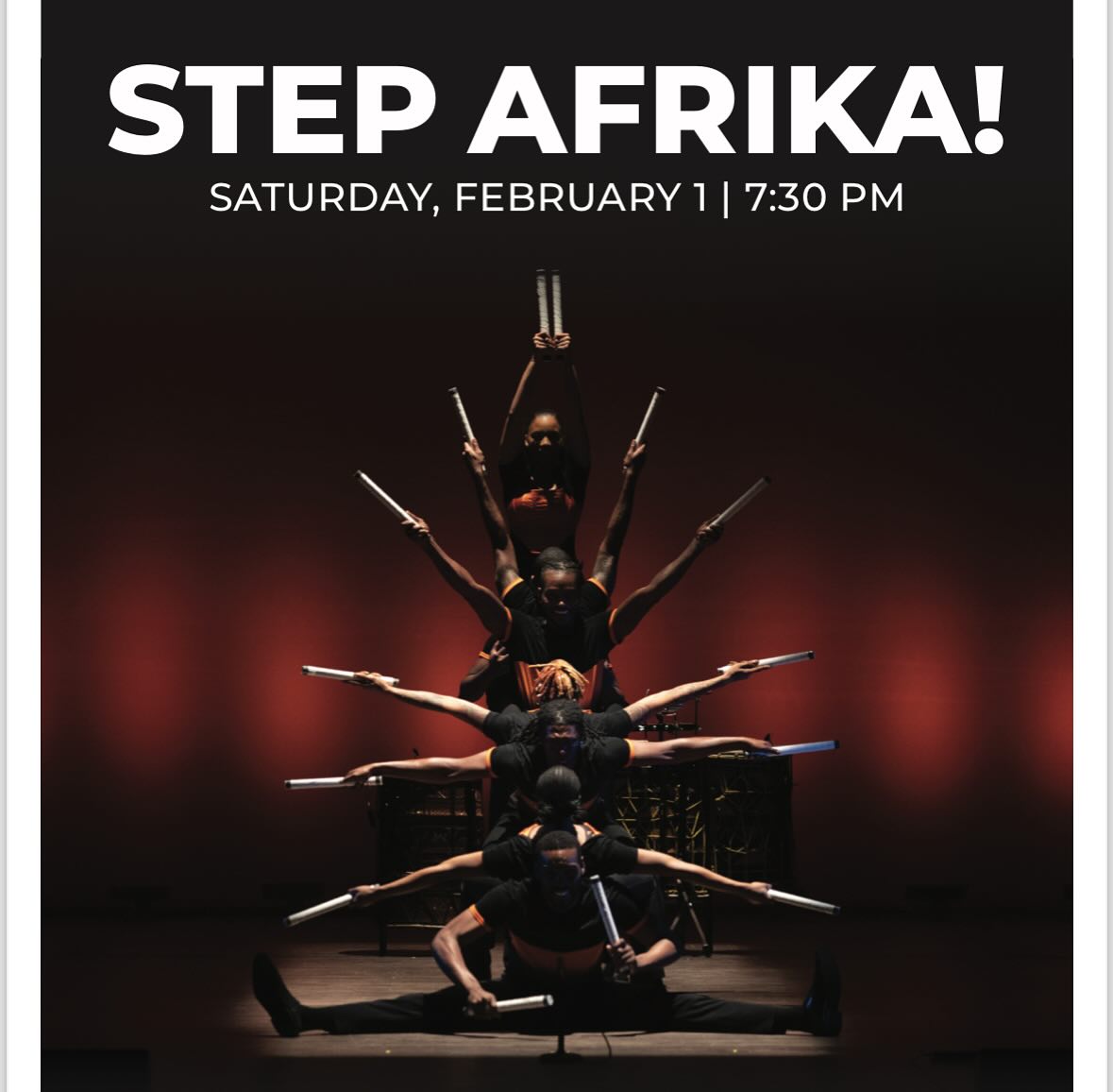 The countdown is on—only 1 day left until Step Afrika at <a href="/FMUPAC/">FMU PAC</a>! Call the ticket office today at 843-661-4444 to secure your tickets or visit us online at fmupac.org. #visitflo #visitflosc