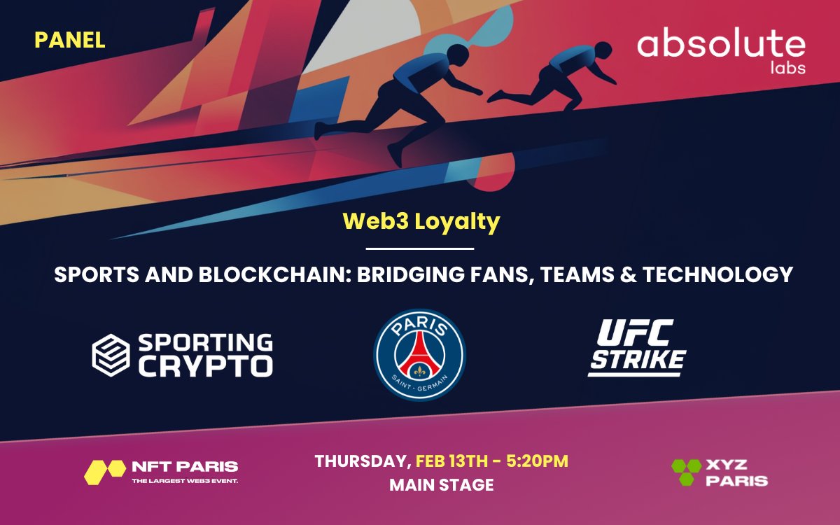 absolute_labs's tweet image. Join us for an exclusive Panel around Web3 &amp;amp; Sports : Bridging Fans, Teams &amp;amp; Technology. 

@riadlem, VP Partnerships at Absolute Labs, will moderate the panel with amazing speakers: Pär Helgosson (PSG), Alex Casassovici (UFC Strike), and Petrit Berisha (Sporting Crypto).

🗓…