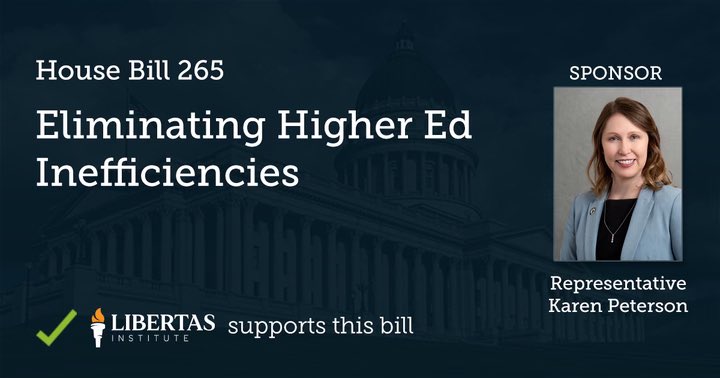 House Bill 265, proposed by Representative Karen Peterson, seeks to require Utah colleges to evaluate and reform inefficient programs to better align with workforce needs and reduce wasteful spending.

We support! ✅ here’s why: libertas.institute/bill/hb-265-el… 

#HB265 #utpol #utleg