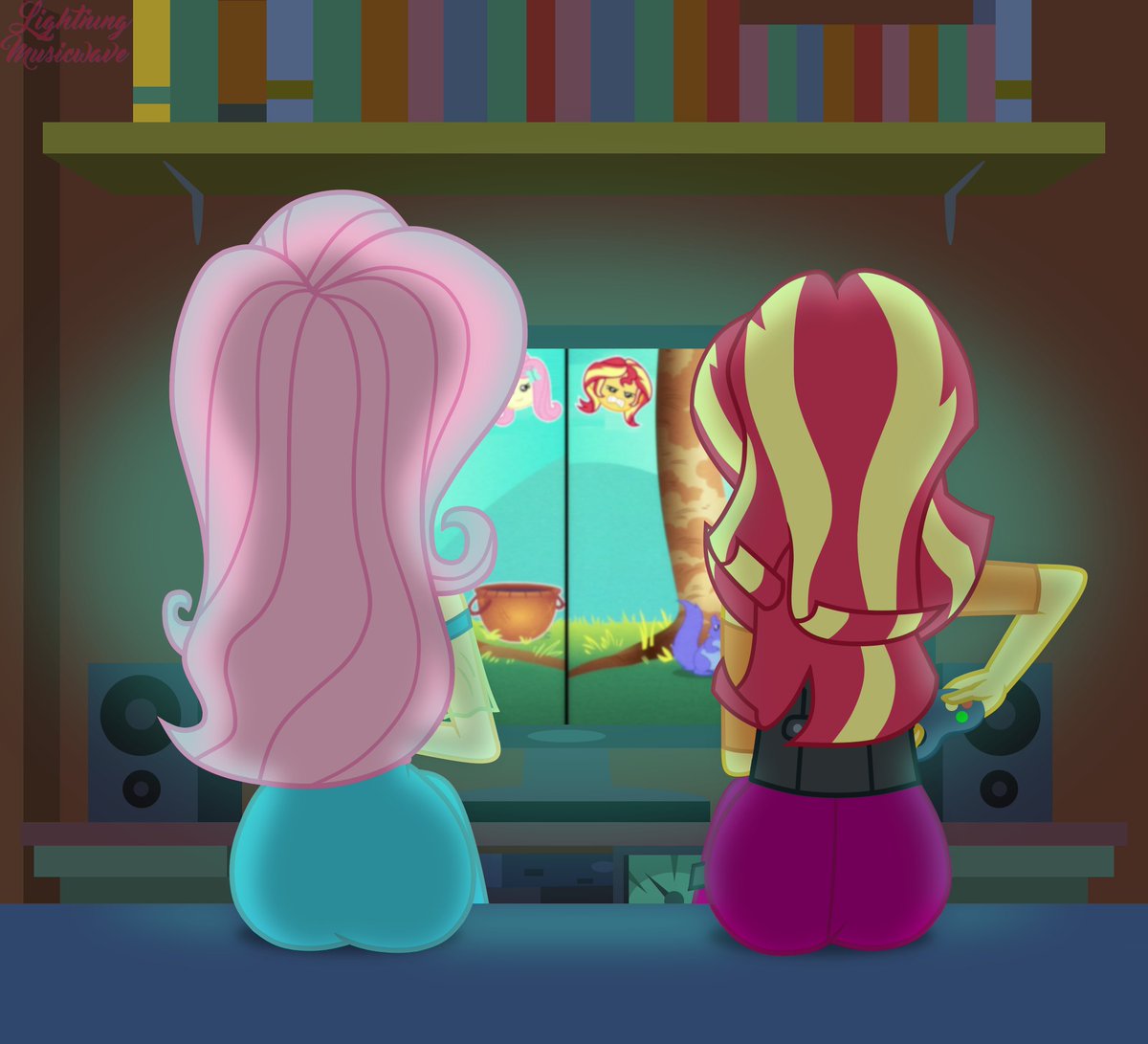 LMusicwave's tweet photo. Gaming Night (#fart)
During a gaming session with #SunsetShimmer, #Fluttershy from #EquestriaGirls  felt a pressure in her guts so she decided to break some winds. But she forgot she wasn't alone https://t.co/G4CQAM8cCu