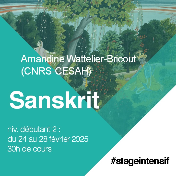 ✍️#stage de #sanskrit, niv. 2 (30h)
💻#visio

📜A. Wattelier-Bricout (<a href="/cesah_fr/">CESAH</a>)
du 24 au 28 févr.
de 9h à 16h30

• formulaire de pré-inscription : ilara.hypotheses.org/tarifs-et-insc…
• à ilara@ephe.psl.eu
• page « Sanskrit » : ilara.hypotheses.org/formations/cou…

<a href="/EPHE_PSL/">École Pratique des Hautes Études - PSL</a> <a href="/psl_univ/">Université PSL</a> <a href="/CampusCondorcet/">Campus Condorcet</a>