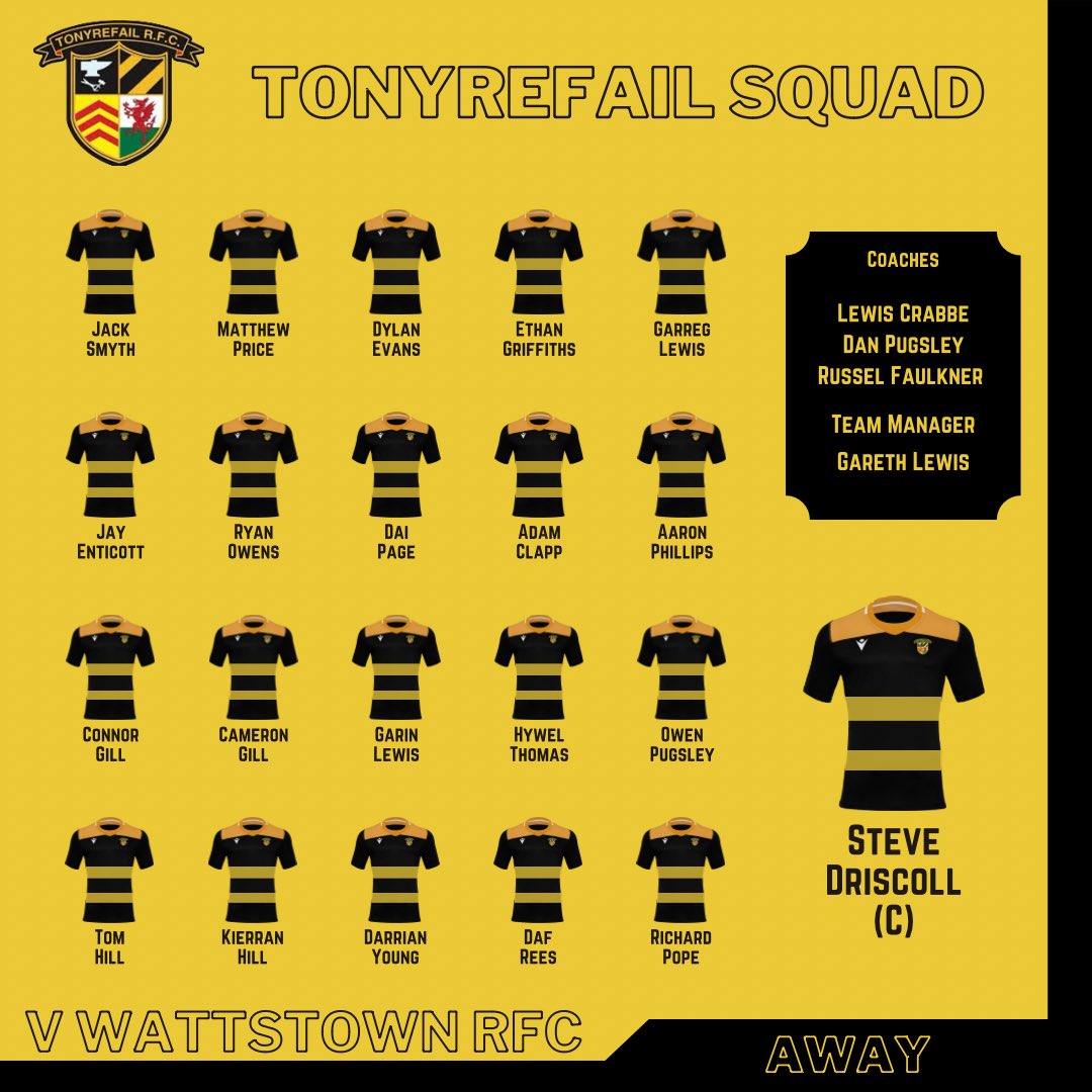 🚨SQUAD ANNOUNCEMENT🚨

Tomorrows team to face Wattstown at their Memorial Ground will be picked from the following squad! 

Always a tough place to visit so all support is welcomed! 

🖤🧡