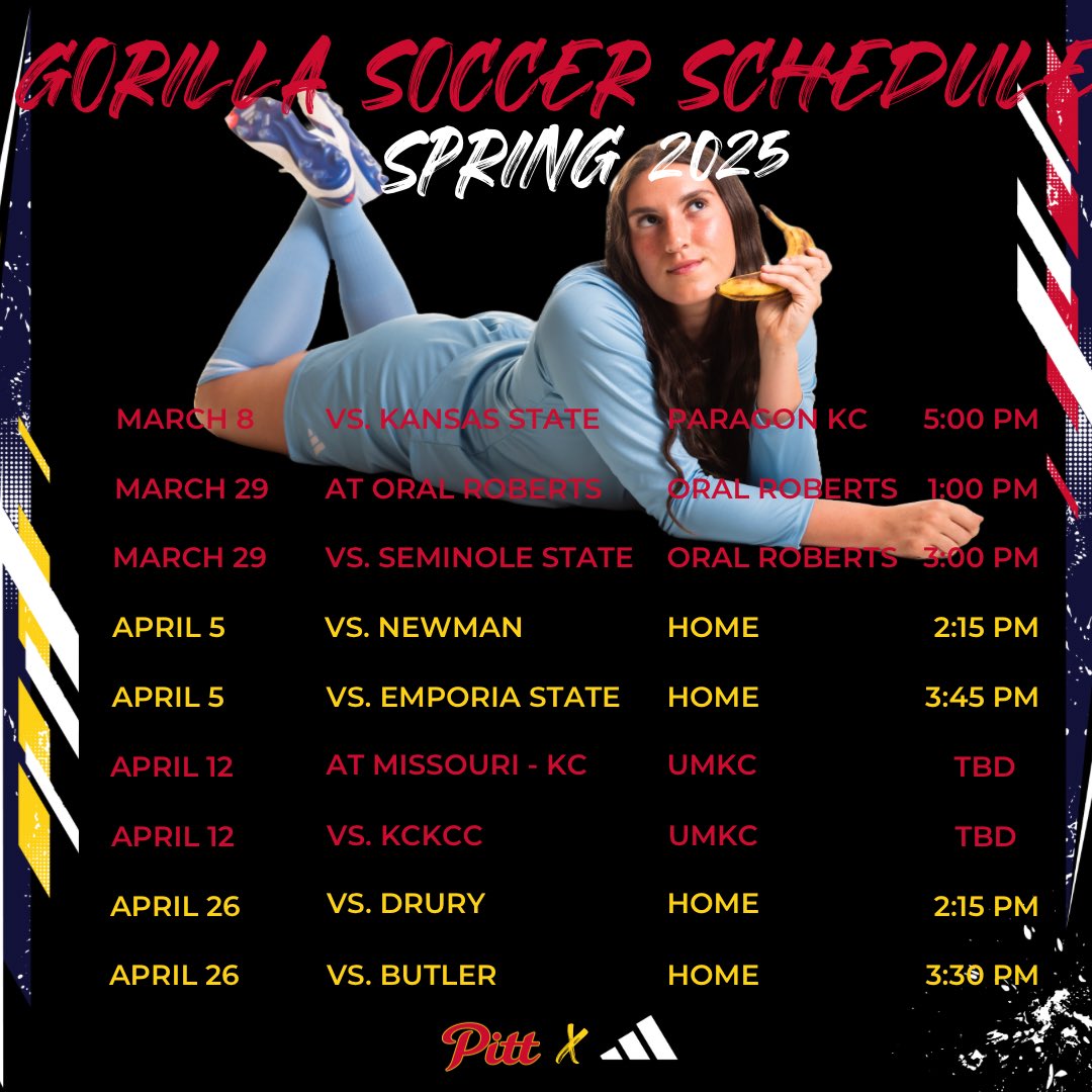 Calling all Gorilla fans!🍌 We have an exciting slate of games ahead this spring. Mark your calendars and come out and cheer us on! 🦍⚽️🤍 #GoRillas