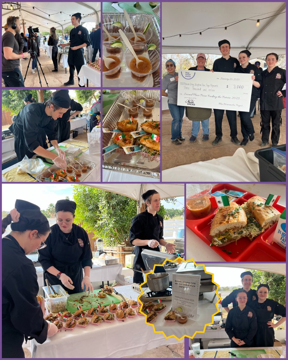Blue Watermelon Feeding the Future Competition👩🏻‍🍳 Culinary Students Brain Craig, Faye Hepworth and Keghan Law won second place, earning a $6,000 scholarship! 

Our students created  a mushroom carnitas torta with pinto beans and Mexican slaw! Congratulations!! 💜