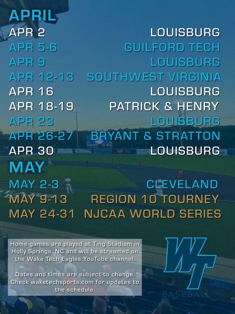 A new era begins tomorrow! Announcing the 2025 #WakeTech Baseball Schedule. 🦅⚾️