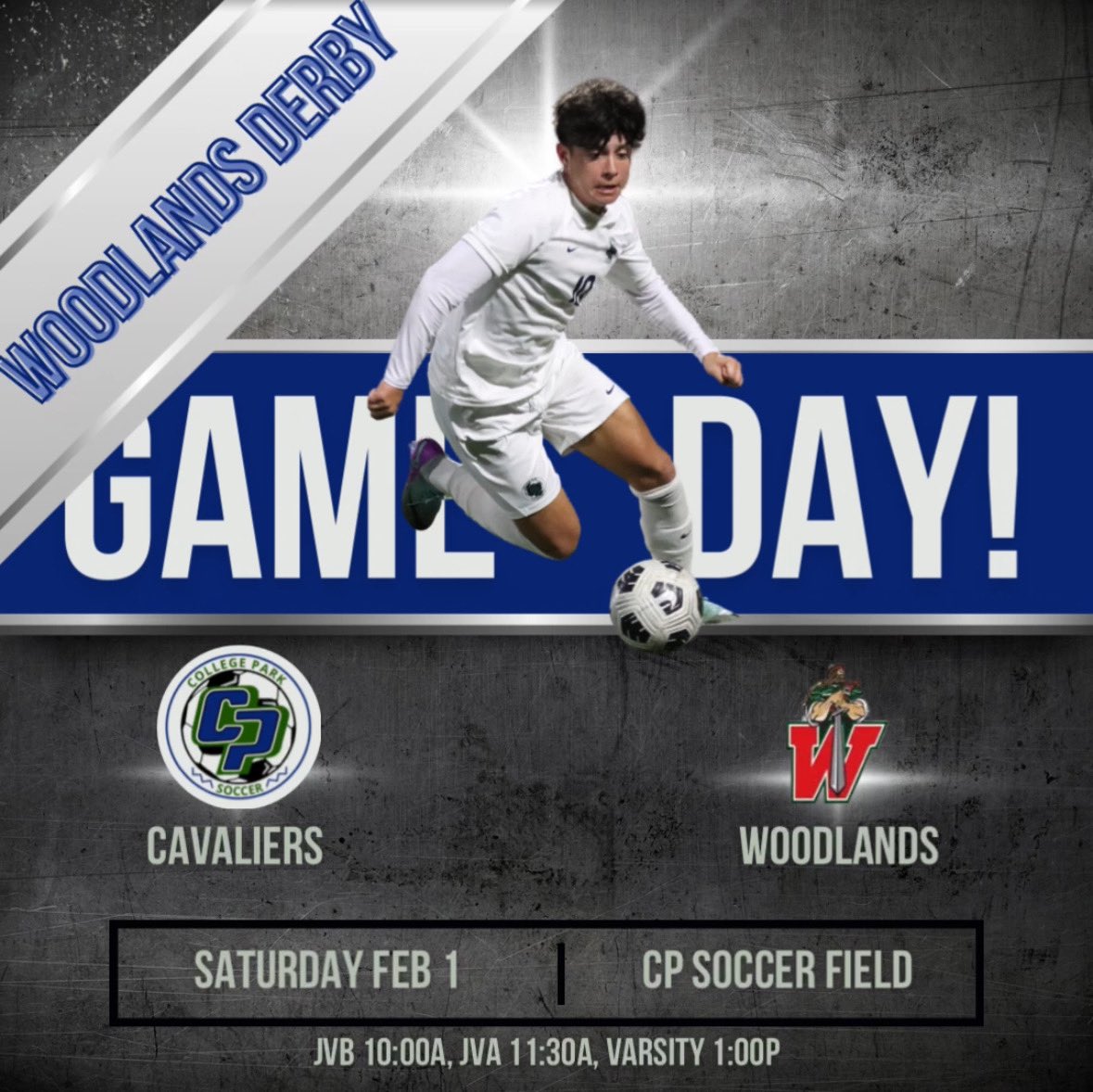 DERBY DAY!!!

College Park (4-0-1 in district, 1st) takes on The Woodlands at home on Saturday in the latest installment of the Woodlands Derby!

Going to be a beautiful day for soccer featuring two teams undefeated in district play.

10:00/11:30/1:00 for JVB/JVA/Varsity.