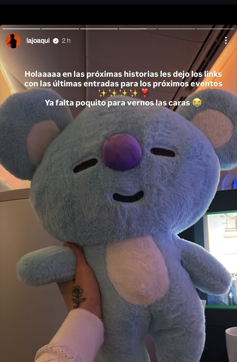 la joaqui con el peluche bt21 🙏 ella es una hermana mas chicas le falta sacar la photocard de namjoon nada más