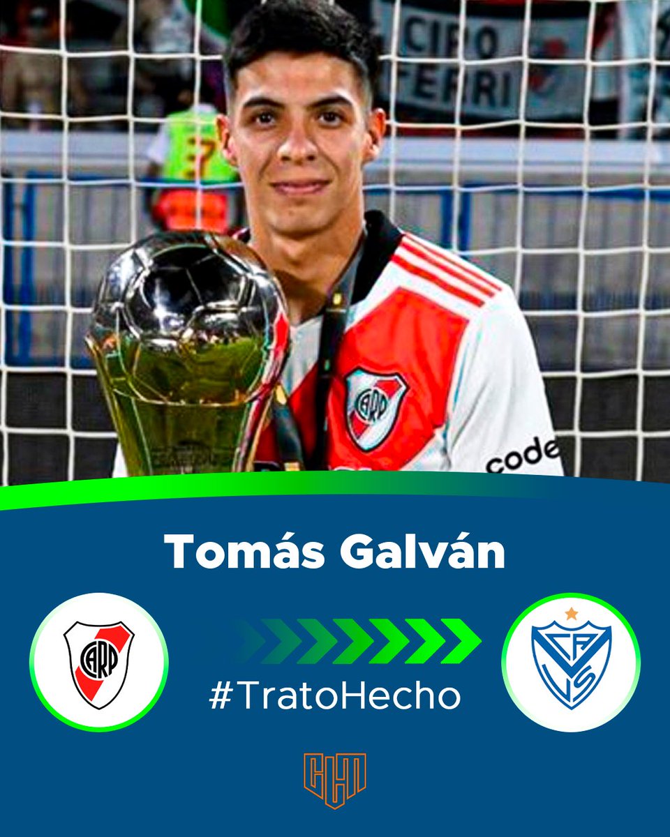 CLMerlo's tweet photo. 🚨Tomás Galván es nuevo refuerzo de Vélez. 
*️⃣River lo cede a préstamo por un año y con una opción de compra. #TratoHecho https://t.co/rfiLLLjZmR
