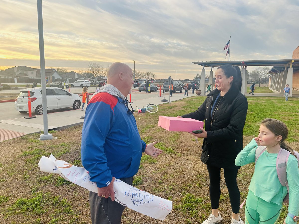 Today’s sunrise was a bit brighter due to the smiles of our East Cliff Lil’ Cats riding to school together from their bike bus stops, organized by their PTO! Board President Tim Flinn and I truly enjoy supporting these students and their staff. #CelebrateTexasPublicSchools #txed
