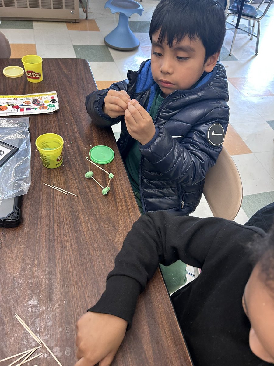 Today we were continuing our discussion about 3-D shapes.  What better way to create 3-D shapes than with play dough and toothpicks! #mathrocks <a href="/BrentwoodMESE/">Brentwood Magnet Elementary School of Engineering</a>