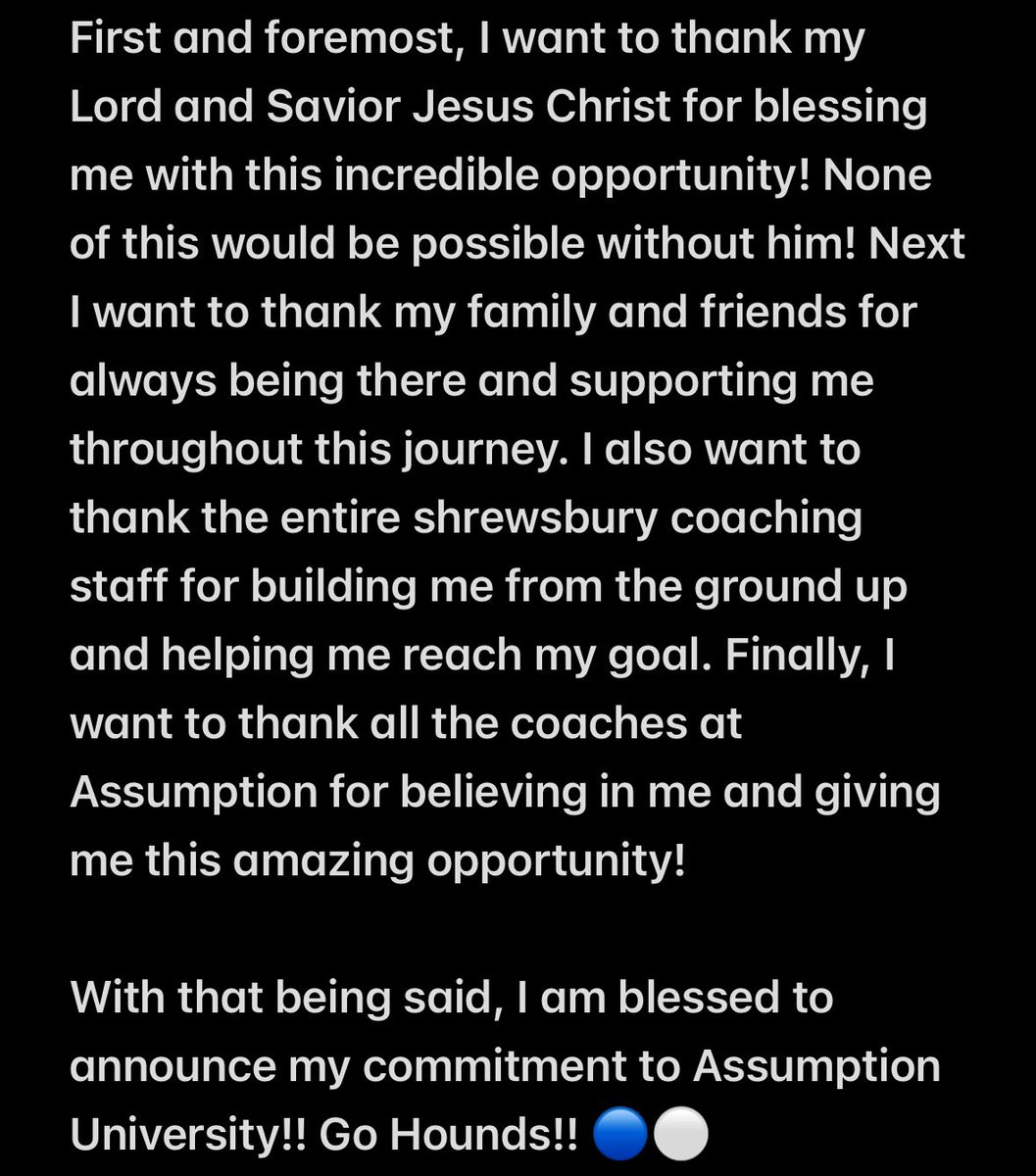 Darius Gibbons (@darius_gibbons1) on Twitter photo All Glory to God!! COMMITTED!! 🔵⚪️
<a href="/AssumptionFB/">Assumption University Football</a>
<a href="/CoachMcKenzie17/">Andy McKenzie</a>
<a href="/ShrewsburyFB/">Shrewsbury Public Football</a>
<a href="/CoachWNickCC/">Coach Nickerson</a>
#DEAdvantage All Glory to God!! COMMITTED!! 🔵⚪️
<a href="/AssumptionFB/">Assumption University Football</a>
<a href="/CoachMcKenzie17/">Andy McKenzie</a>
<a href="/ShrewsburyFB/">Shrewsbury Public Football</a>
<a href="/CoachWNickCC/">Coach Nickerson</a>
#DEAdvantage