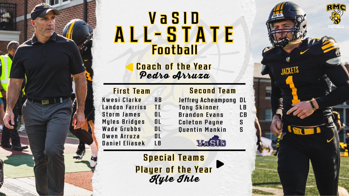 Pedro Arruza &amp; Kyle Ihle of <a href="/RMCfootball/">𝗥𝗔𝗡𝗗𝗢𝗟𝗣𝗛-𝗠𝗔𝗖𝗢𝗡 𝗙𝗢𝗢𝗧𝗕𝗔𝗟𝗟</a> headline <a href="/VaSID1/">VaSID</a> All-State Football Teams. #d3fb #SWARMSZN rmcathletics.com/news/2025/1/31…