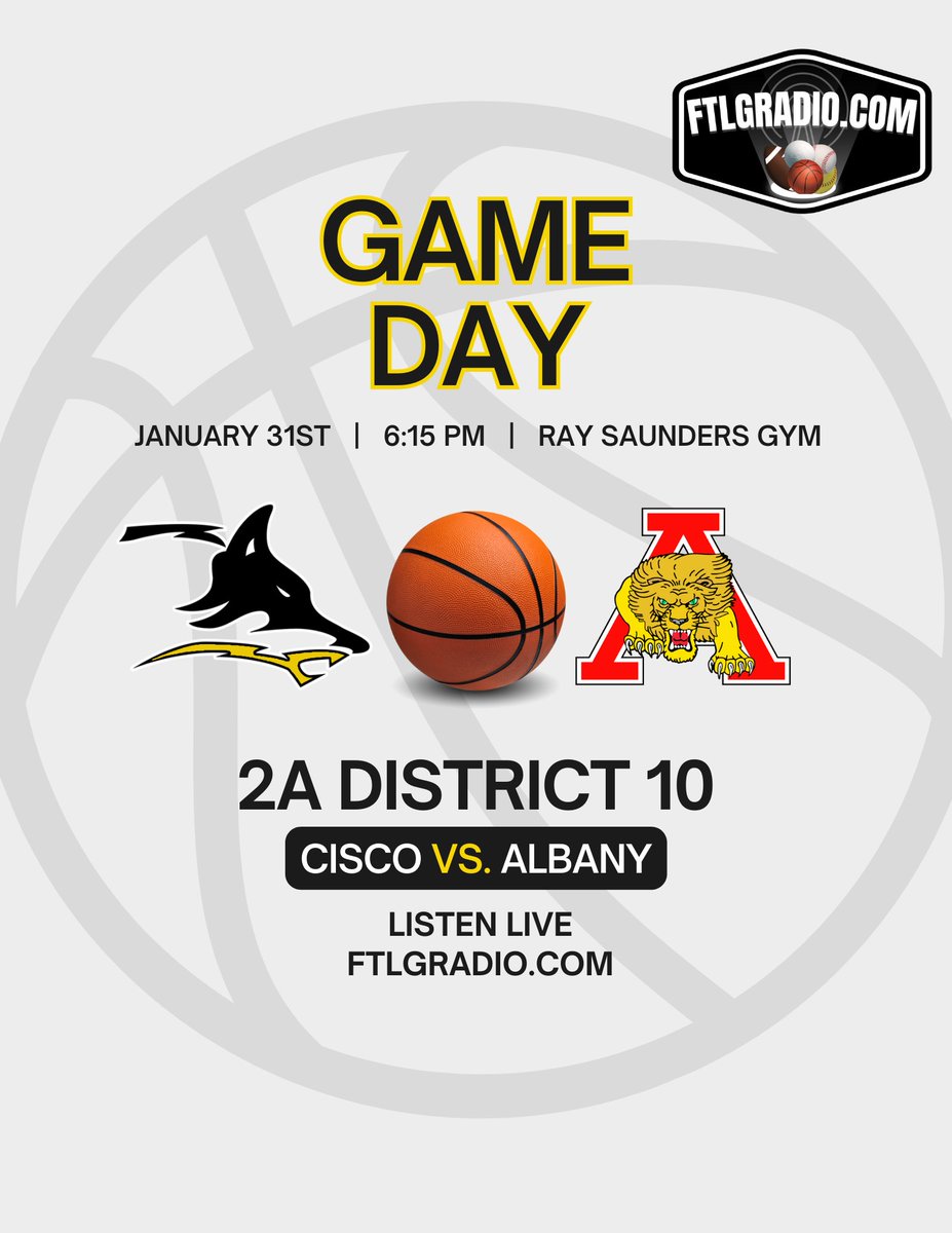 LoboesRadio's tweet image. 🏀GAMEDAY‼️🐺
📣 Senior Night🟡⚫️
🆚️ Albany Lady Lions/Lions
🏟 Ray Saunders Gym
🕖 Pregame 6PM, Tipoff 6:15PM
📻 FTLGRADIO.COM
🖥 Hudl Fan
@hoopinsider @TXHSGBB