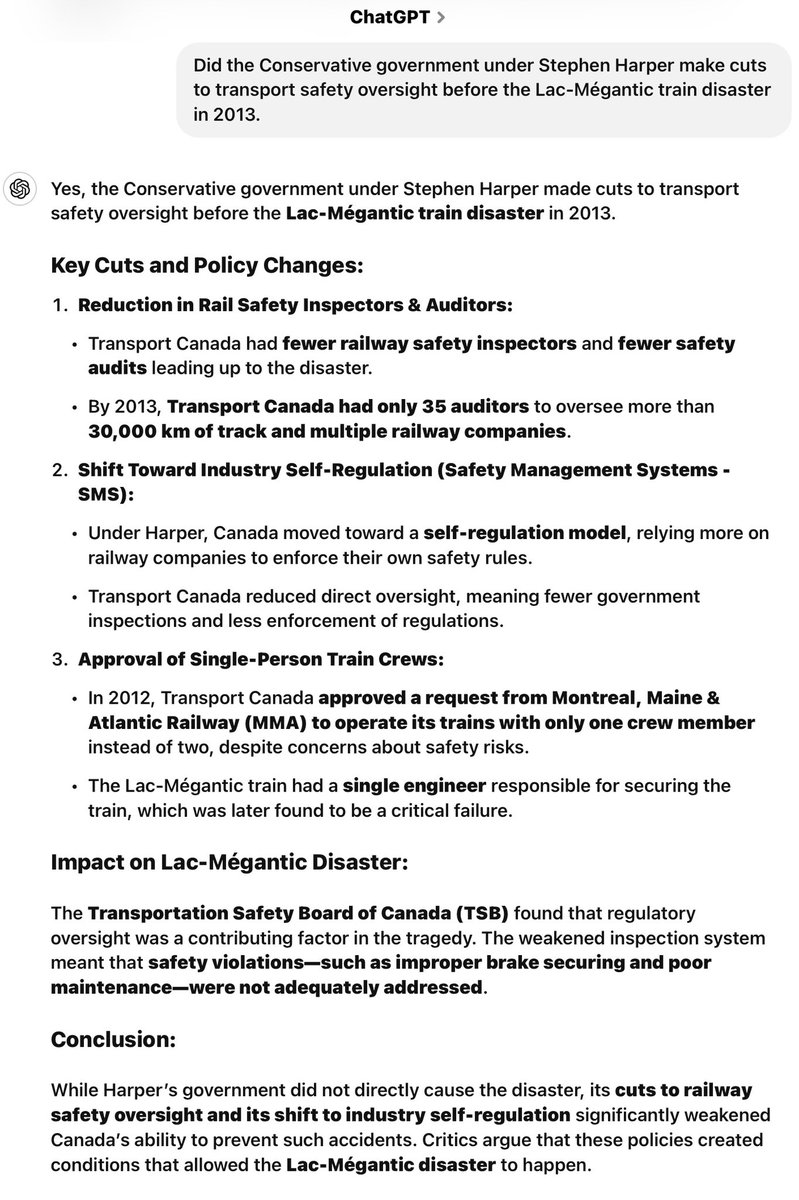 Gogohuffy's tweet photo. @HenriAGS @CPC_HQ @stephenharper The @CPC_HQ gutted to transport safety oversight right before the Lac-Mégantic train disaster in 2013 killing 47 souls
@PierrePoilievre will also gut social programs, like healthcare, education, CPP, OAS, EI, ISC, Disability Tax Credit etc
#cdnpoli #onpoli #NeveVoteConservative https://t.co/jtbA9X8RIn