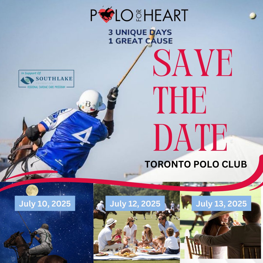 📷 SAVE THE DATE 📷 -  We have EXCITING NEWS - Polo Under The Stars and Polo For Heart is back for our 45th Anniversary happening in JULY! 

Proceeds to benefit cardiac care at the Southlake Regional Health Centre!

poloforheart.org