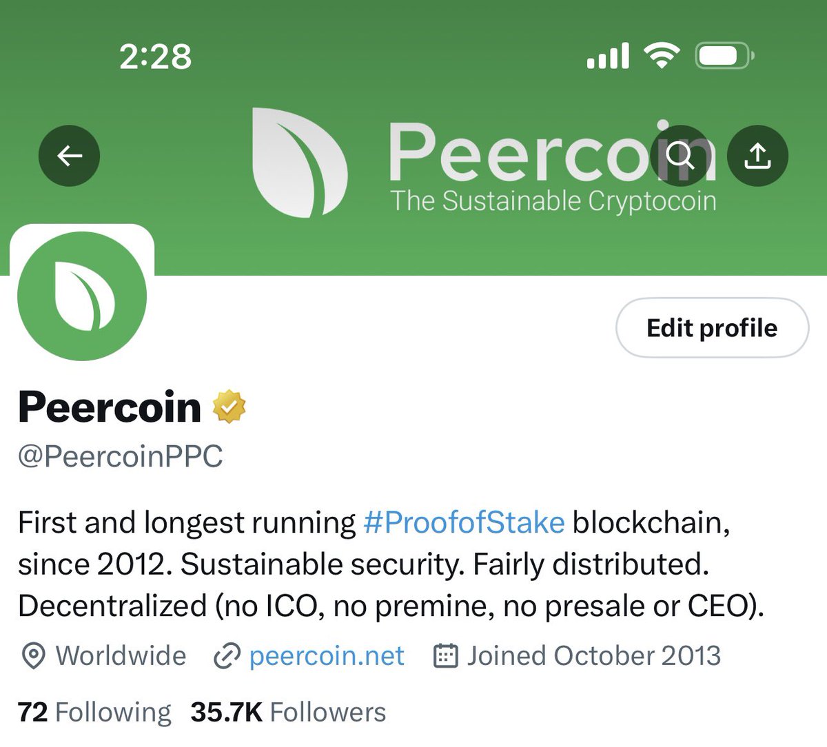 Thanks to <a href="/X/">X</a> for approving our application. <a href="/PeercoinPPC/">Peercoin</a> is now a verified organization. See our gold checkmark.