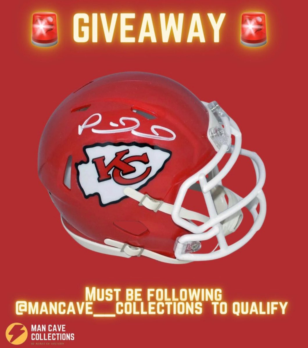 Man Cave Collections (@mc__collections) on Twitter photo 🚨 GIVEAWAY 🚨
If the Chiefs win Super Bowl 59, we’ll give this Patrick Mahomes signed mini helmet to 1 lucky Chiefs fan who:
• RT’s this tweet
• Follows <a href="/MC__Collections/">Man Cave Collections</a>
#ChiefsKingdom 🚨 GIVEAWAY 🚨
If the Chiefs win Super Bowl 59, we’ll give this Patrick Mahomes signed mini helmet to 1 lucky Chiefs fan who:
• RT’s this tweet
• Follows <a href="/MC__Collections/">Man Cave Collections</a>
#ChiefsKingdom