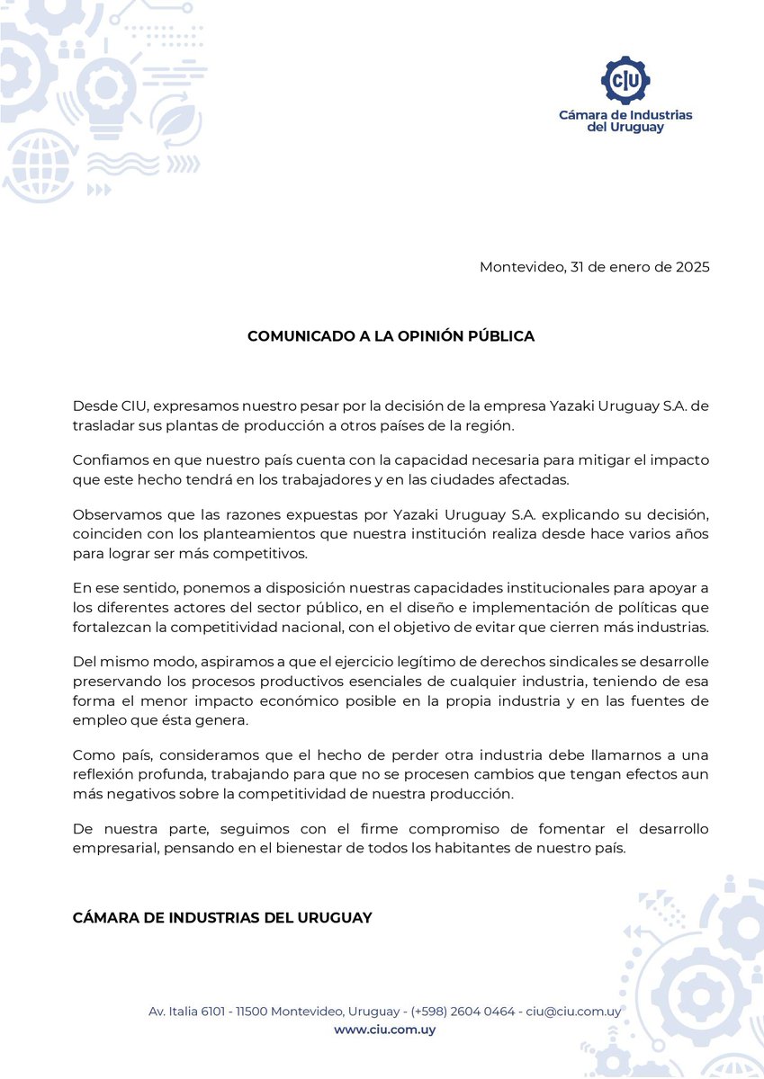 Cámara de Industrias del Uruguay tweet media