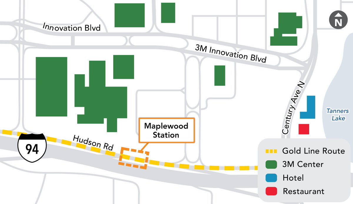 Maplewood station is located along Hudson Road, on a separated bus rapid transit guideway. The station is located near large office buildings and will serve many commuter passengers. For more information, visit: metrotransit.org/gold-line-proj…