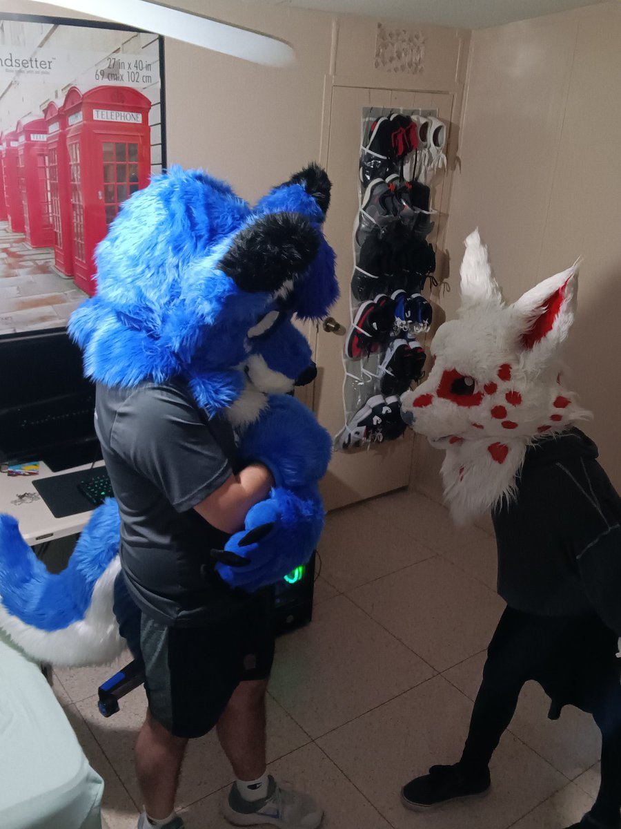 devlynx8102's tweet photo. Just because your a dog and taller doesn't mean you can pick on me! Happy #FursuitFriday everyone featuring @RandomFurryGeek https://t.co/gzifgX6XrH