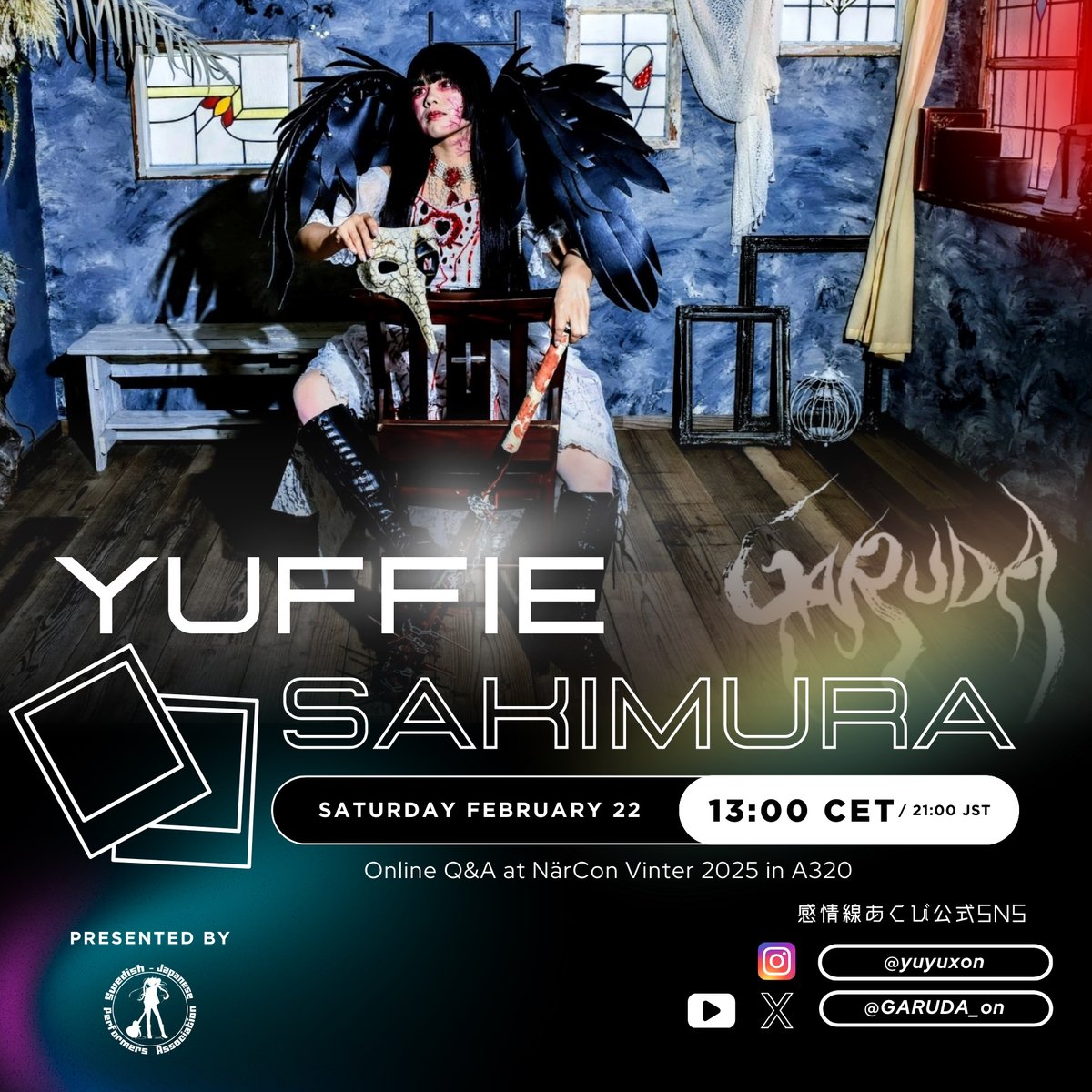 swejpnpa's tweet photo. Signed cheki session with Yuffie Sakimura @GARUDA_info at NärCon Vinter! Sat Feb 22 at 13:00 CET. Order your chekis at https://t.co/DqTRLbtqgj , even for on-line participation through Zoom. Don’t miss out on this opportunity: up close and personal with the artist behind GARUDA! https://t.co/kP6qbgRfk1