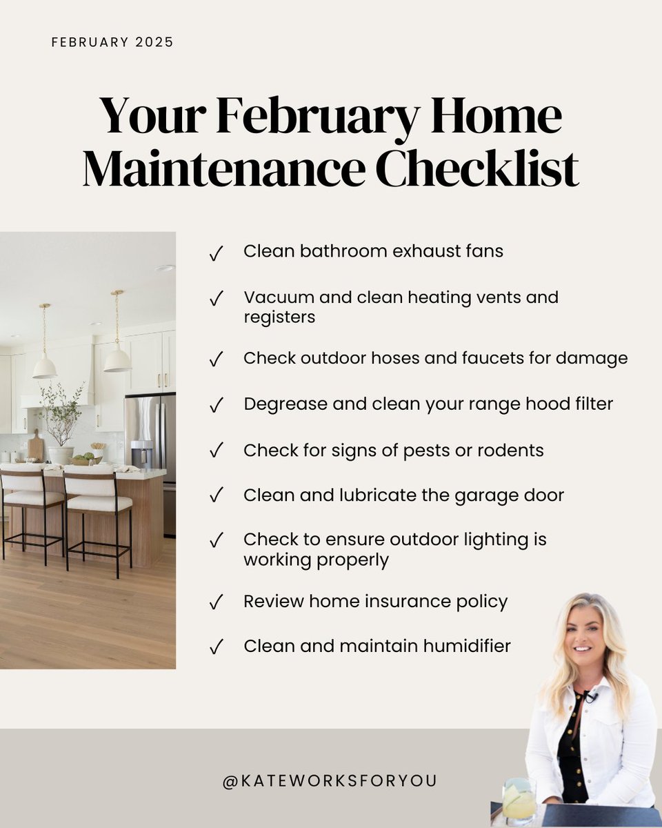 KateWorksForYou's tweet image. February is here, and so is your home maintenance checklist! ⁠
⁠
A little love for your home now means fewer surprises later. 💕🔧⁠
⁠
⁠
⁠
⁠
#FebruaryChecklist #HomeMaintenance