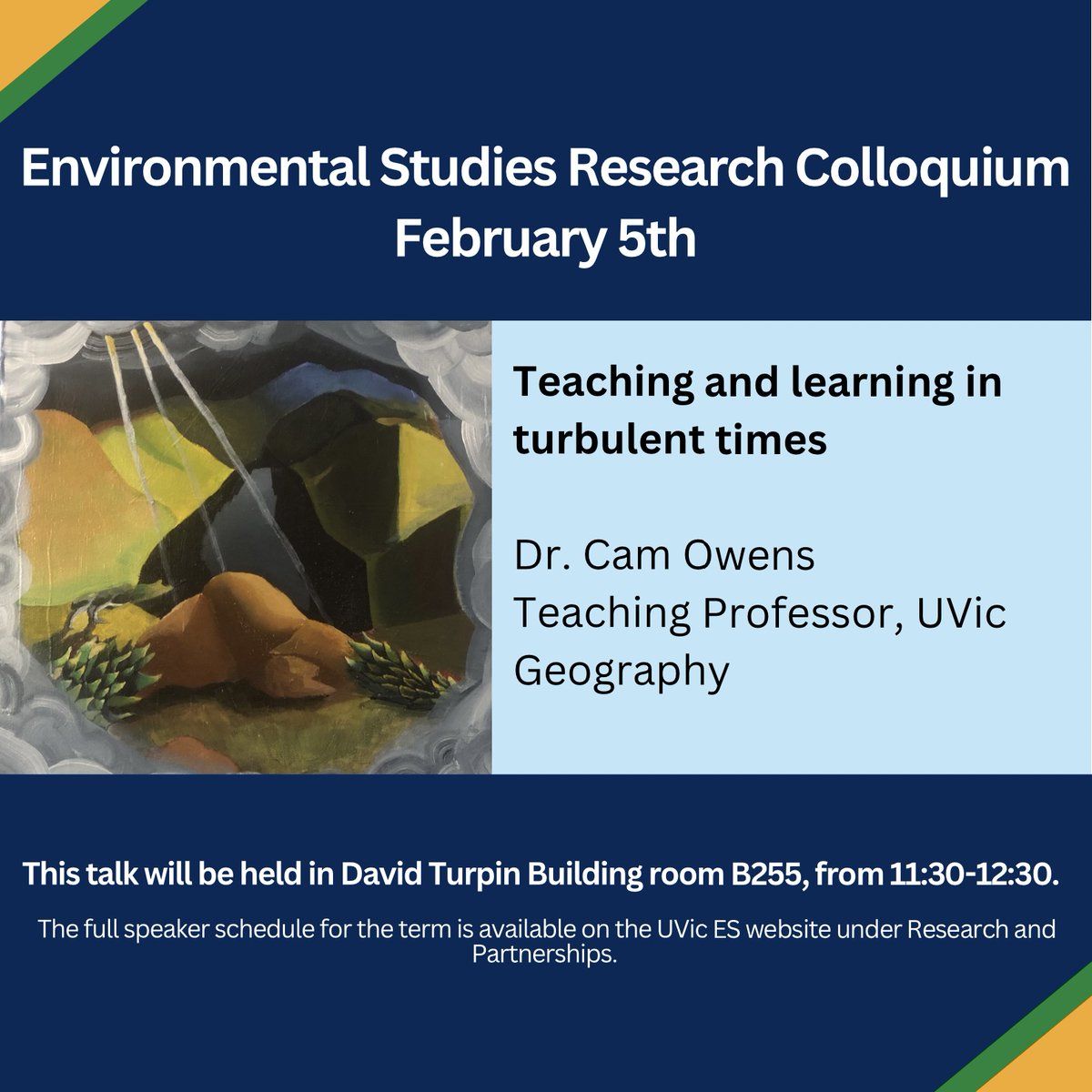 Join us at #UVicENVI seminar on WEDNESDAY to hear about teaching and learning in turbulent times
