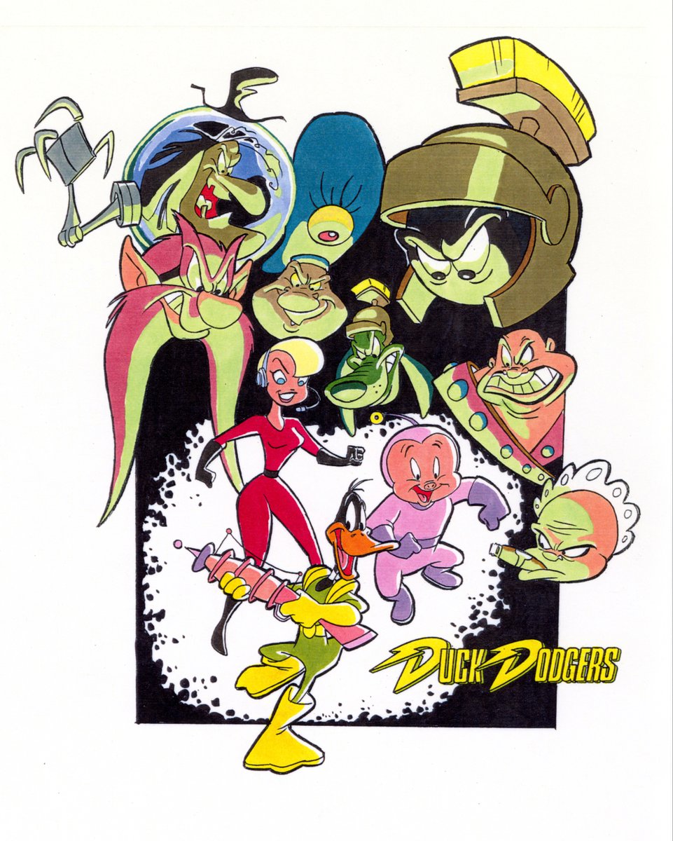 skullislandprod's tweet photo. “Duck Dodgers” pitch art from a rough drawing by Tony Cervone, from early 1998. This poster is from the first attempt at selling the show, and features a bunch of Looney Tunes villains in their sci-fi form. #DuckDodgers #LooneyTunes #developmentart https://t.co/uPulcTAUHi
