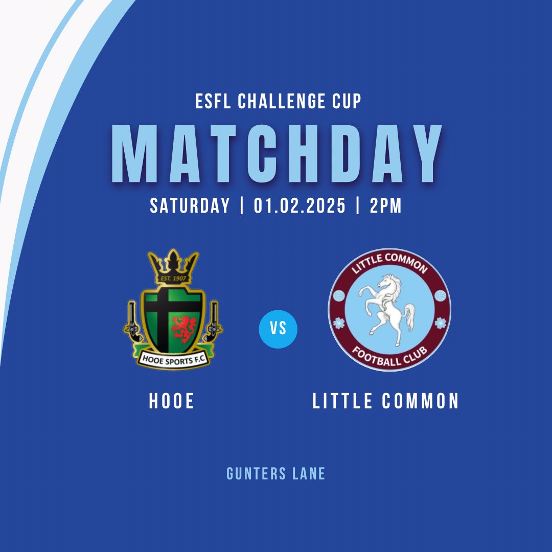 Tomorrow we face <a href="/Hooe_FC/">Hooe FC</a> in the 2nd round of <a href="/MacronESFL/">MSH - East Sussex Football League</a> challenge cup 

Common look to secure their place into the next round. Support is always welcome!

Home Sponsor @Gymstopuk 
Away Sponsor <a href="/Brewerspaints/">Brewers Decorator Centres</a> 

#UPTHECOMMON