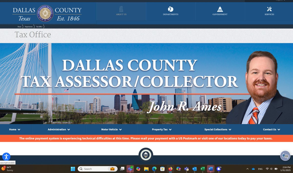 Wernick4Dallas's tweet photo. 📢 TAXES DUE 📢
Have you tried to pay your property taxes online in Dallas County?
I hope they offer an extension to those people who planned to pay their taxes online because they are not able to schedule a trip to the post office and do not have the time to wait in line today. https://t.co/L3td8NhBEX