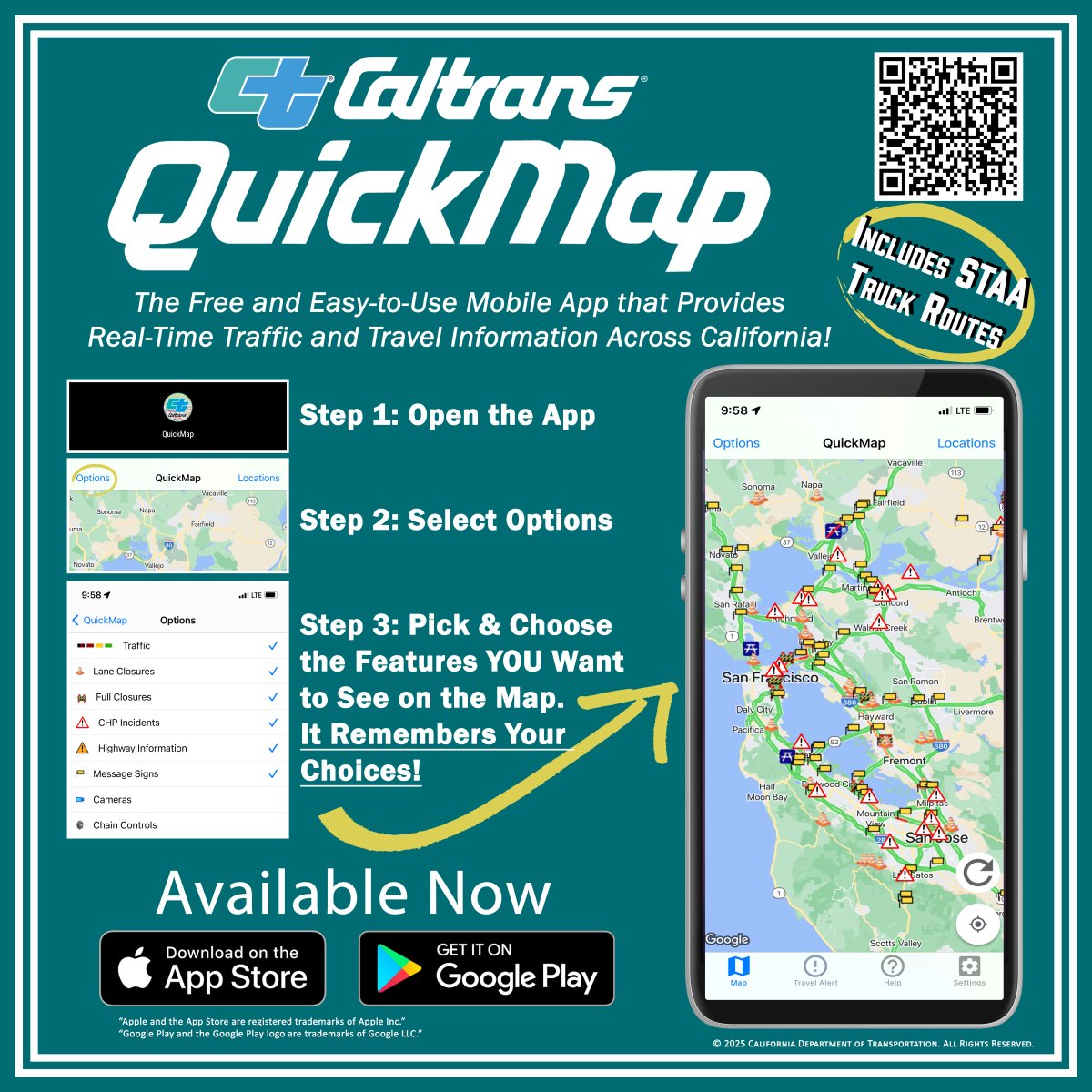CaltransD4's tweet photo. ❄️The Storm is Approaching—But No Need to Stress! 🚨Looking for emergency resources? We’ve got you covered! 🙌find everything you need in one place!  Real-time road closures &amp; hazard reporting🌡️ Latest weather updates 
🔗 https://t.co/o4QdQrgXku
For medical emergencies, call 911 https://t.co/hOFJUVbSRS