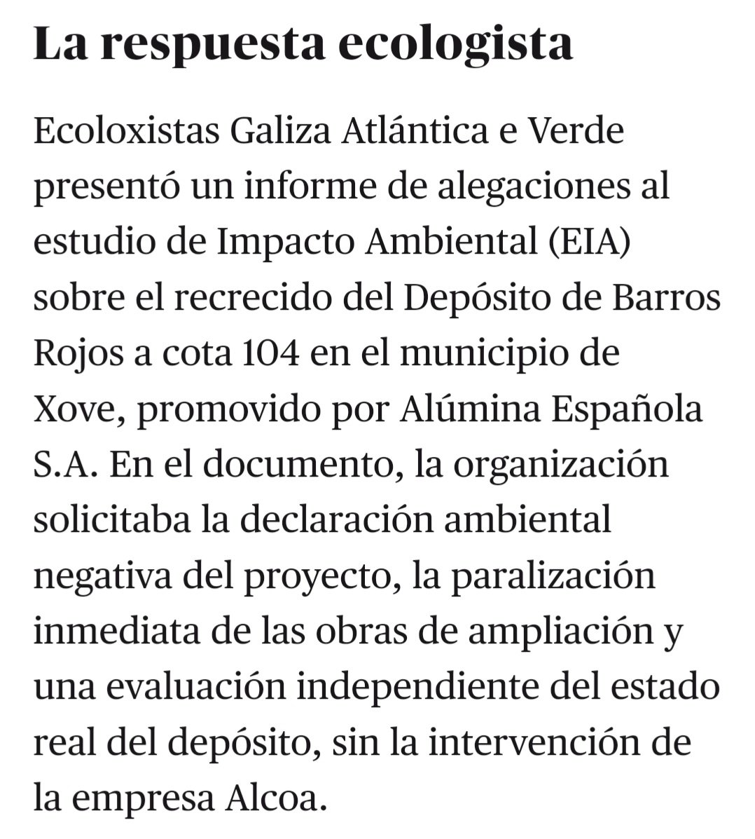 EcoloxistasM's tweet photo. @ecoloxistasgal solicita:
▪️Declaración ambiental negativa del proyecto
▪️Paralización inmediata de las obras de #ampliación #DBR
▪️Evaluación independiente del estado real del #depósito,sin la intervención de la empresa @Alcoa
▪️Participar en la Mesa de Negociación 
#StopAlcoa https://t.co/Ie1dZK4J0O