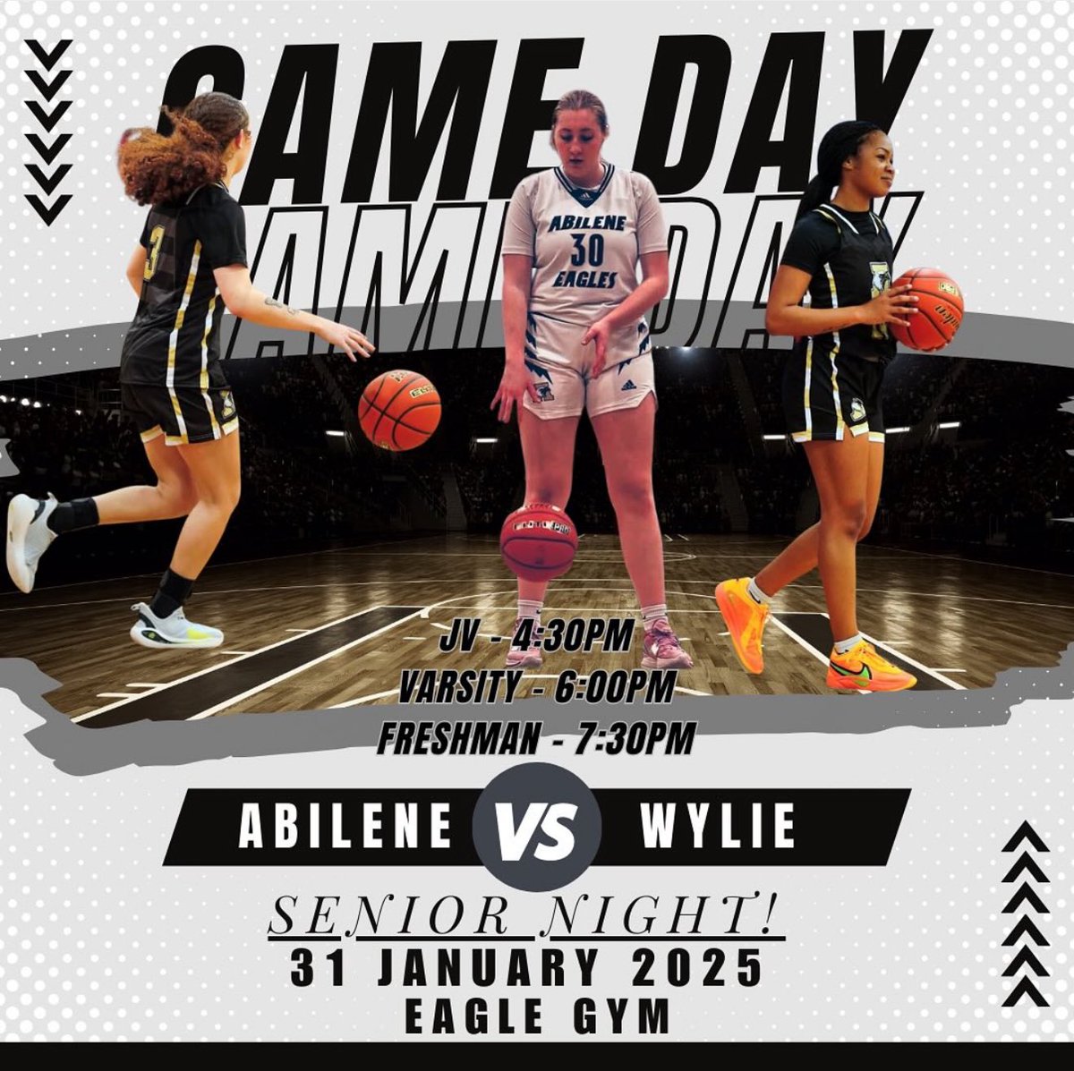 AbileneHSEagles's tweet photo. Happy Senior Night to our 3 sweet basketball seniors! Thank you for your hard work, dedication and commitment. We are so proud of you and can’t wait to see all you accomplish in the future! 
Samia Cooper, Emily Jordan, &amp; Iyonna Green
🦅🏀 https://t.co/Xn7jwIfWBE