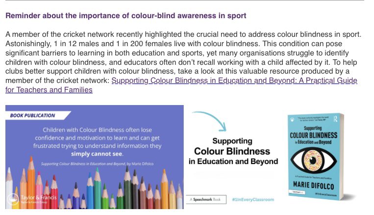 Marie Difolco (@mariesthename) on Twitter photo Grateful to <a href="/ECB_cricket/">England and Wales Cricket Board</a> for mention of my book in ‘Raising The Game’ ecb-comms.co.uk/cr/AQjKjAQQ3ZS… <a href="/colourblindorg/">ColourBlindAwareness 🇺🇦 🌻</a> <a href="/SpeechmarkPub/">Speechmark</a> #1InEveryClassroom #AccessibleColour #EDI Grateful to <a href="/ECB_cricket/">England and Wales Cricket Board</a> for mention of my book in ‘Raising The Game’ ecb-comms.co.uk/cr/AQjKjAQQ3ZS… <a href="/colourblindorg/">ColourBlindAwareness 🇺🇦 🌻</a> <a href="/SpeechmarkPub/">Speechmark</a> #1InEveryClassroom #AccessibleColour #EDI