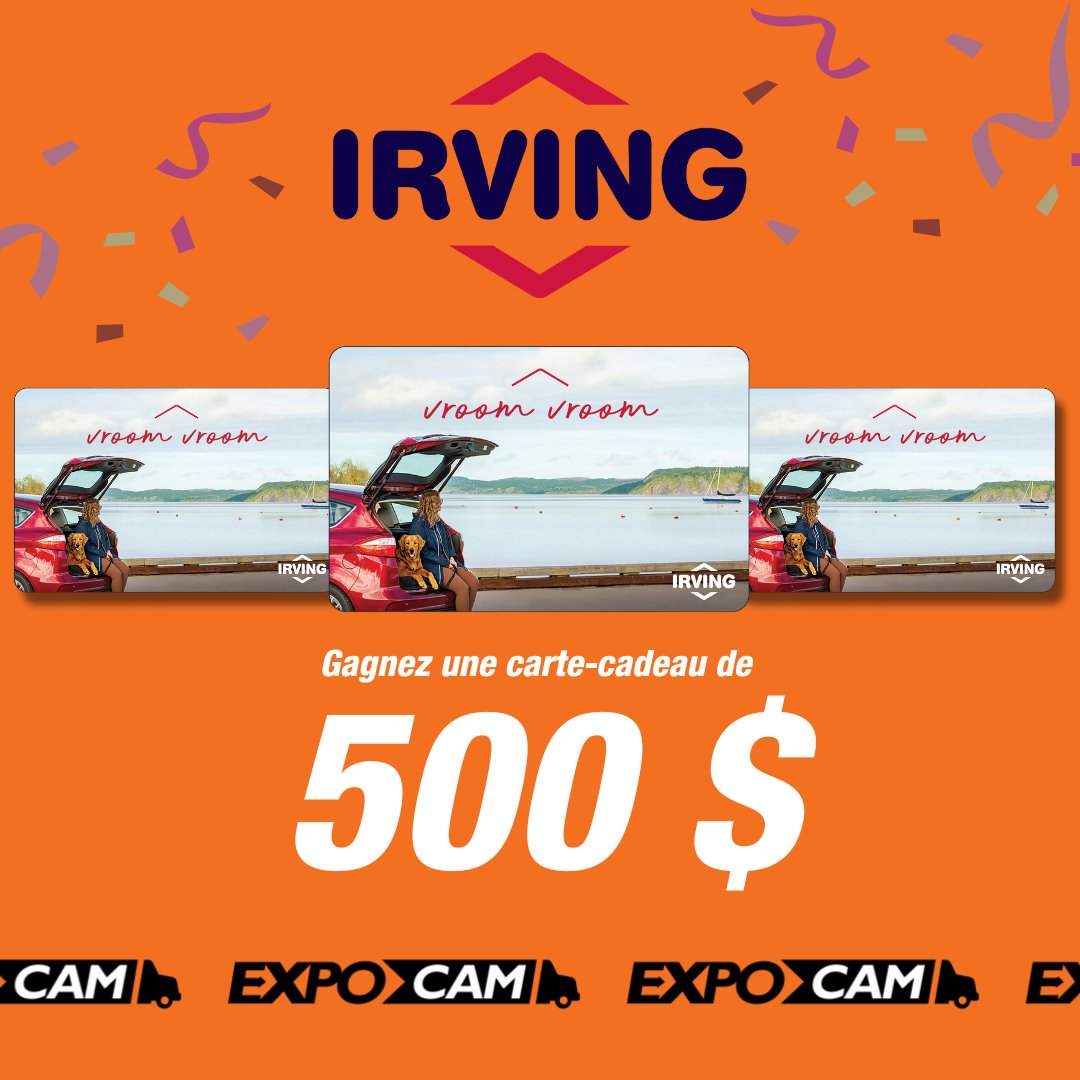 Gagnez une carte cadeau Irving Oil de 500 $! Scannez votre badge aux kiosques de tirage et courez la chance de gagner l'une des cinq cartes-cadeaux de 500 $ offertes par Irving Oil. Pour participer, visitez ExpoCam du 6 au 8 février !

#expocamqc #trucking #camion #truckerslife