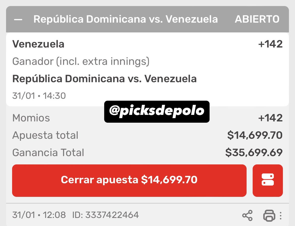 picksdepolo's tweet photo. SERIE DEL CARIBE 🇲🇽🇻🇪🇵🇷🇩🇴🇯🇵

VENEZUELA ML (+142) 

Vi mucho a los Leones del Escogido este año y cobramos con ellos, pero tienen muchas bajas como Junior Caminero, Jean Segura o José Siri, entre otros. 

Análisis completo en todos los grupos. https://t.co/lbXHvcQrWh