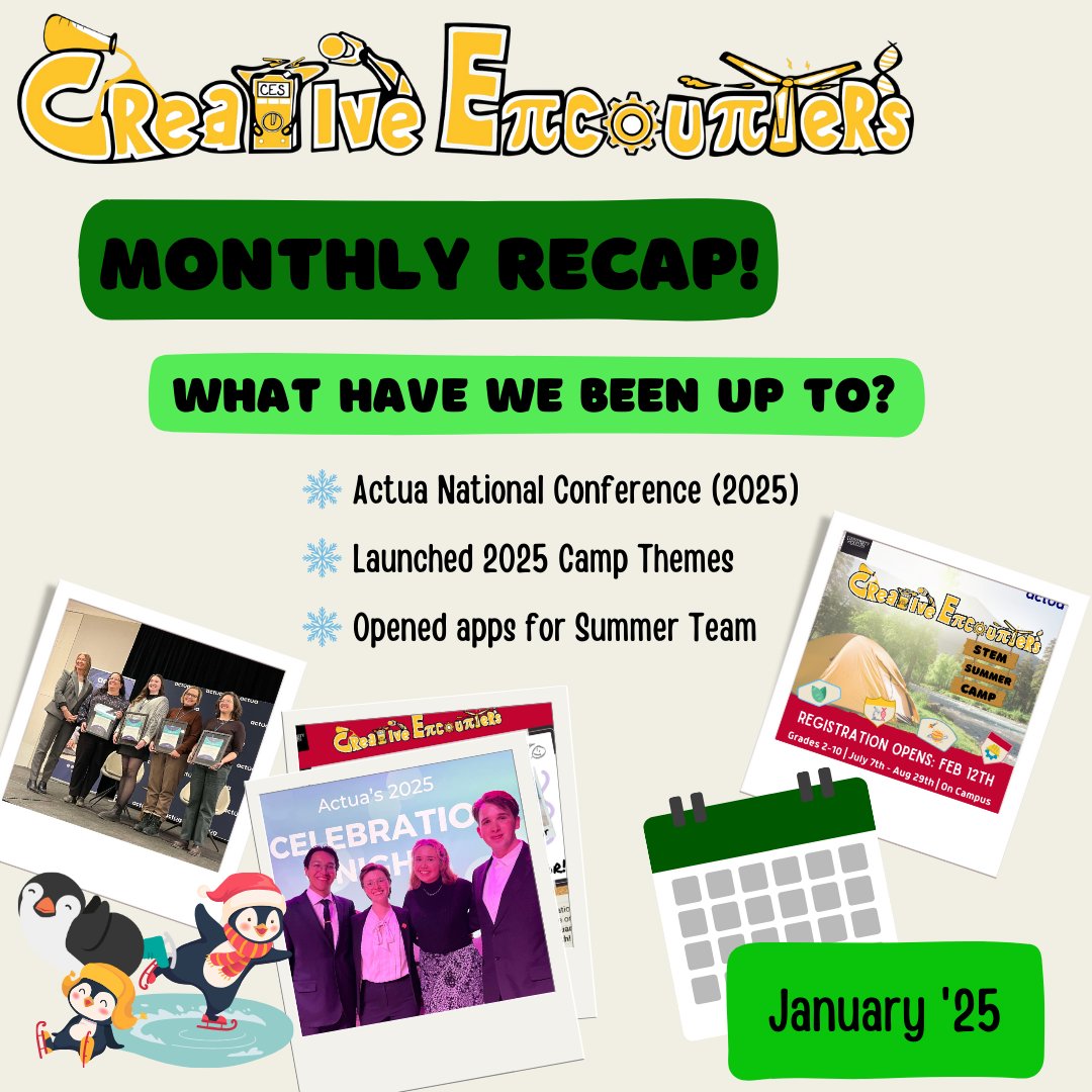 CEScamps's tweet photo. January ‘25 Recap! 🛷❄️

In January we…
💡 Attended the 2025 @ActuaCanada National Conference
 🎉 Launched our 2025 Summer Camp themes
📋 Started hiring for our summer STEM Instructor team

Take a look at some highlights from this month! 📷 https://t.co/3fnh4teYgt