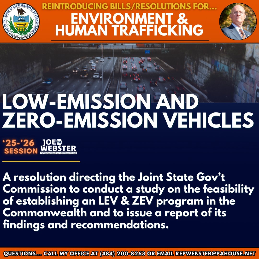 RepJoeWebster's tweet photo. Here’s a more detailed look at my legislation for Low-Emission & Zero-Emission Vehicles and Transportation Electrification Planning. Contact my office with any questions!
#RepWebster #Environment https://t.co/BoapwlJCvk