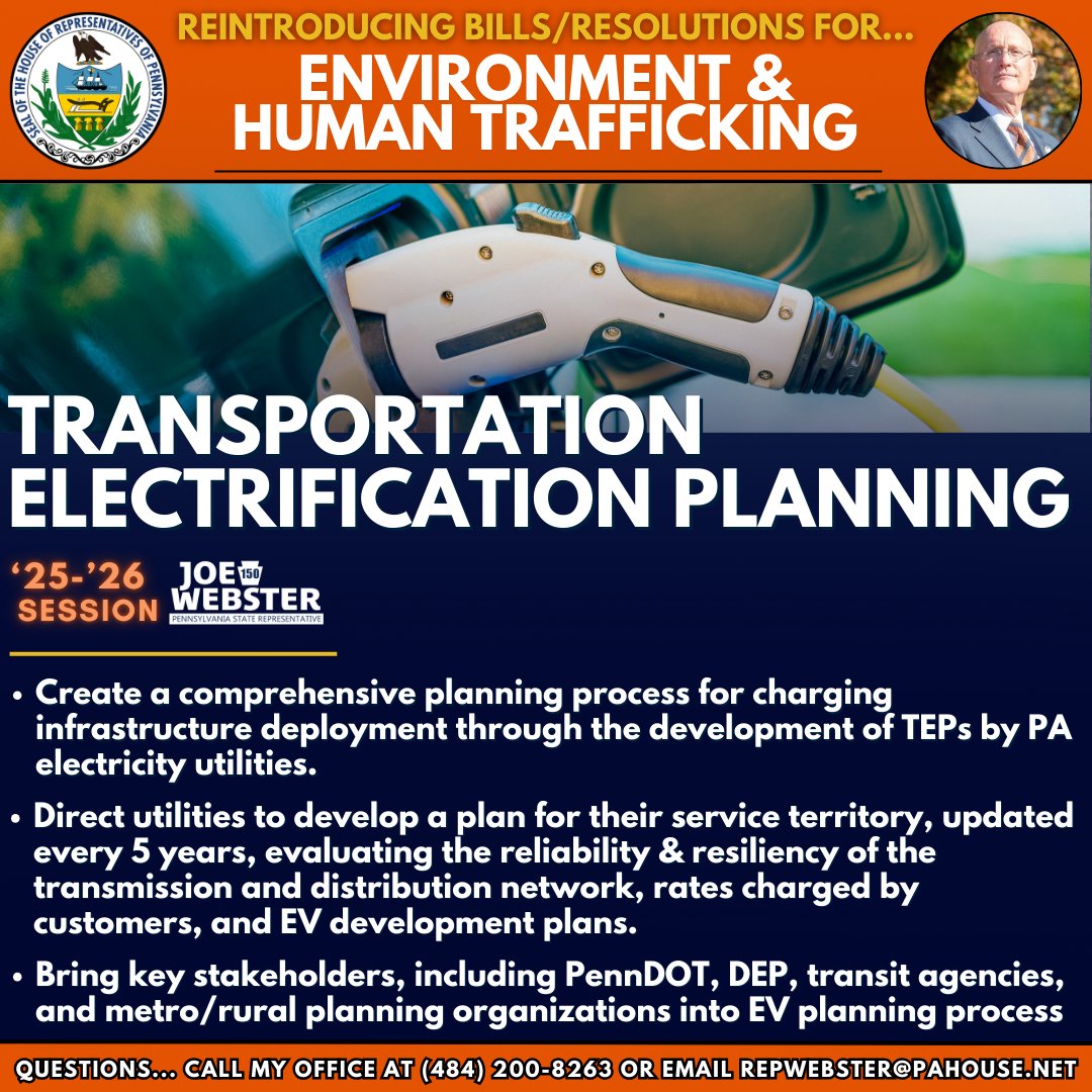 RepJoeWebster's tweet photo. Here’s a more detailed look at my legislation for Low-Emission & Zero-Emission Vehicles and Transportation Electrification Planning. Contact my office with any questions!
#RepWebster #Environment https://t.co/BoapwlJCvk