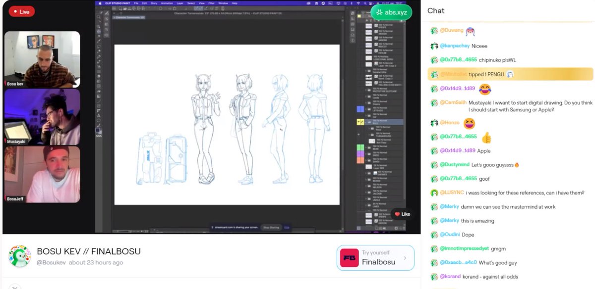 Today we had a stream drawing session with <a href="/MustaYaki/">MSTYKI ❈</a> , <a href="/kevinfinalbosu/">Bosu kev 🔮</a>  and <a href="/bosu_jeff/">Bosu Jeff</a> .

Much more than a drawing session, it was a chill moment with good music and good vibes.

Thanks for a great time!

If you missed the stream , here's the link to the recording, enjoy!