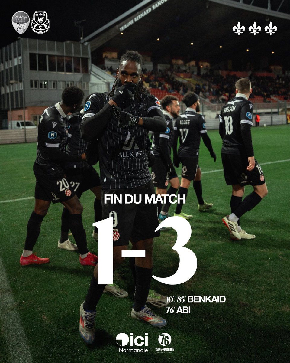 fcr1899's tweet photo. #USOFCR | 𝗙𝗶𝗻 𝗱𝘂 𝗺𝗮𝘁𝗰𝗵

Le FCR s'impose à Orléans et retrouve la victoire de très belle manière ! 🔴⚪

Bravo les gars ! 👊💪

🤝@ici_hnormandie &amp; @seinemaritime

#TeamFCR #Rouen #Normandie #FCR1899 https://t.co/JBDskHTxQ9