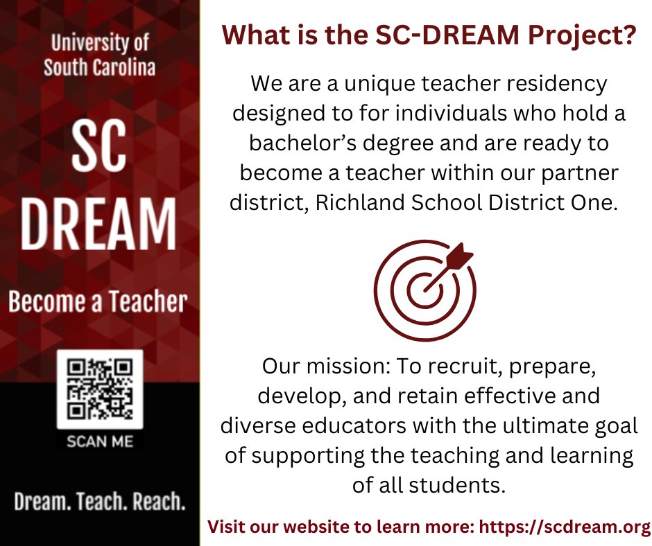 🌟 SC-DREAM Recruitment for Cohort 2 is NOW OPEN! 
SC-DREAM is excited to announce that recruitment for Cohort 2 has officially begun!
If you're interested in joining this incredible opportunity, don’t wait—fill out the form to request more information:
🔗 uofsc.co1.qualtrics.com/jfe/form/SV_5y…