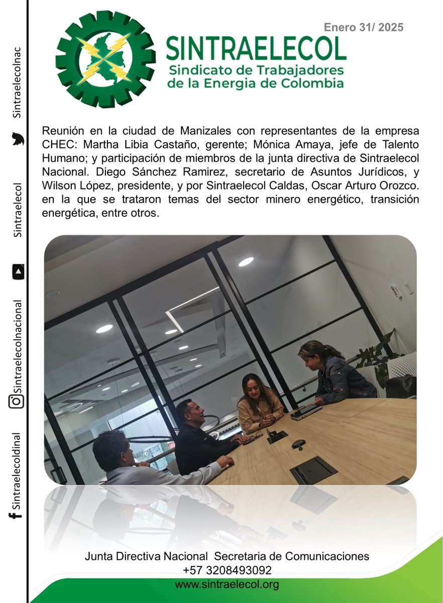 sintraelecolnac's tweet image. Reunión con representantes de la empresa CHEC
#sintraelecol #caldas #chec #energia #trabajadores #transición