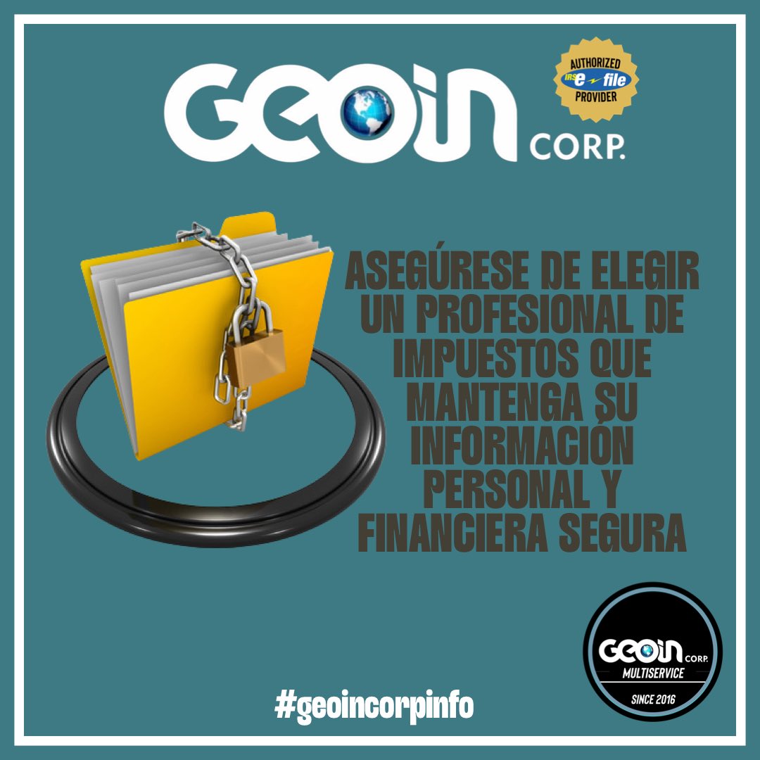 GeoinCorp's tweet photo. #geoincorp somos una empresa fundada en el año 2016 que se puso la misión de ayudar a nuestra comunidad de forma integral con un equipo disciplinado a su servicio. #IncomeTax #season #preparation #service #Tax https://t.co/8yBuOxCo4L